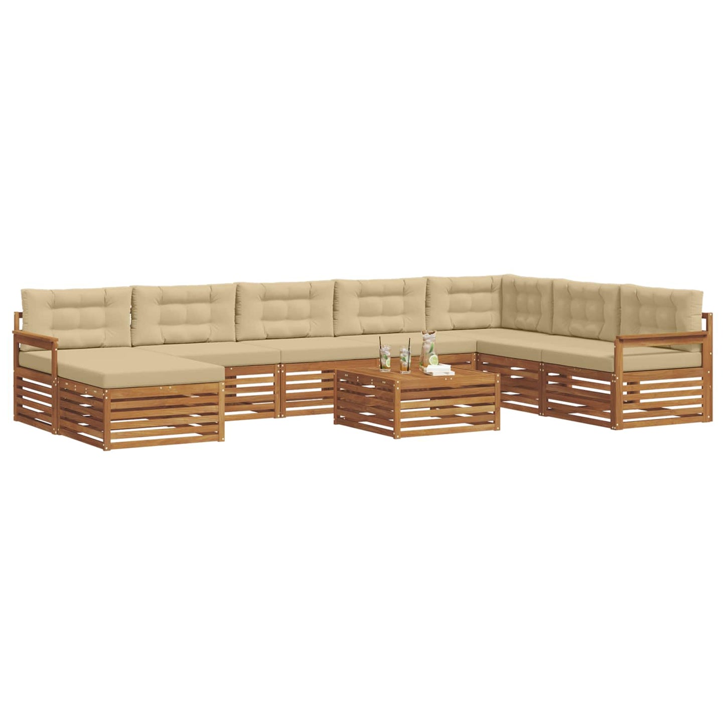 Set divani 9 pcs Naturale e Beige Legno di Acacia Massello