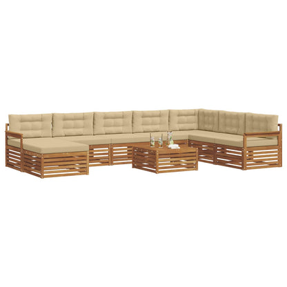 Set divani 9 pcs Naturale e Beige Legno di Acacia Massello