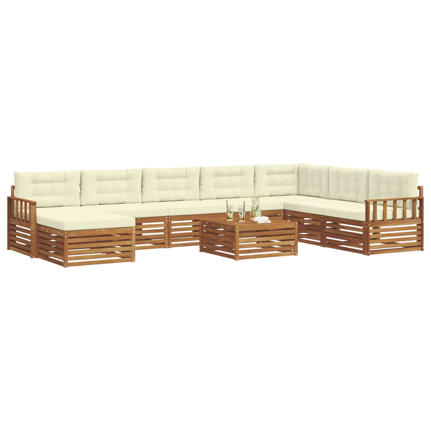 Set divani 9 pcs Naturale e Crema Legno di Acacia Massello