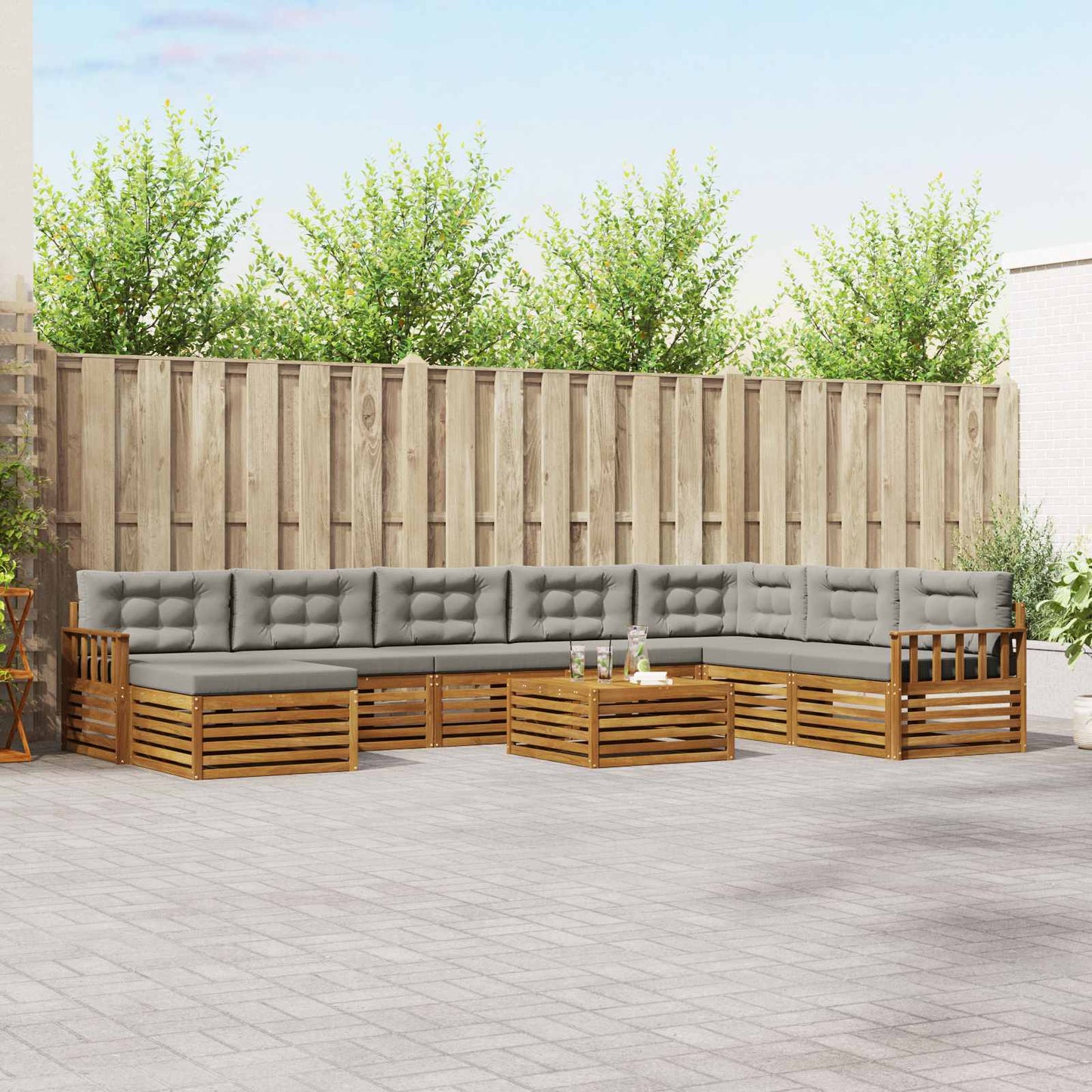 Set divani con cuscino 9 pcs Grigio Naturale e Chiaro