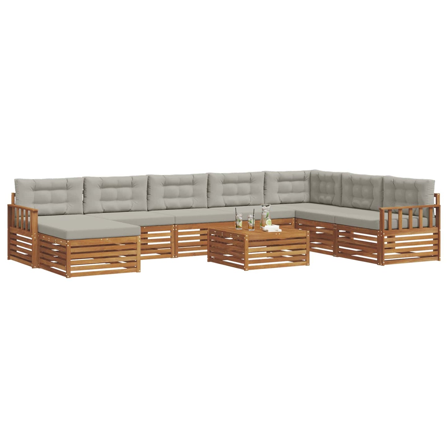 Set divani con cuscino 9 pcs Grigio Naturale e Chiaro
