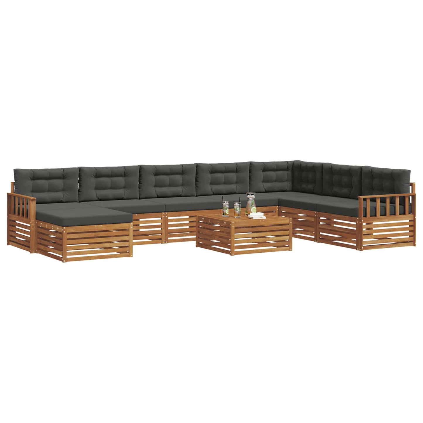 Set divani 9 pcs Naturale e Antracite Legno di Acacia Massello