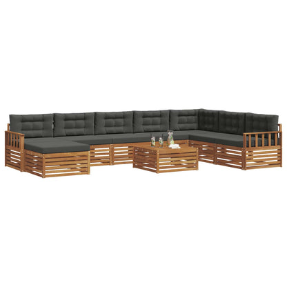 Set divani 9 pcs Naturale e Antracite Legno di Acacia Massello