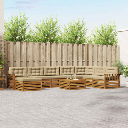 Set divani 9 pcs Naturale e Beige Legno di Acacia Massello