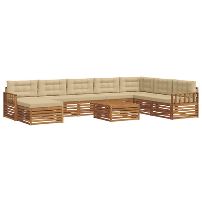 Set divani 9 pcs Naturale e Beige Legno di Acacia Massello