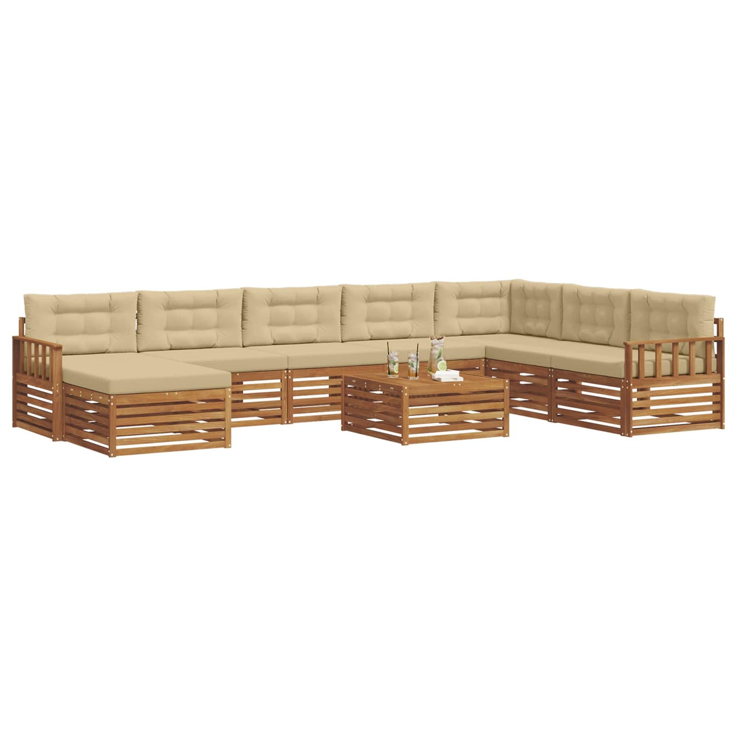 Set divani 9 pcs Naturale e Beige Legno di Acacia Massello