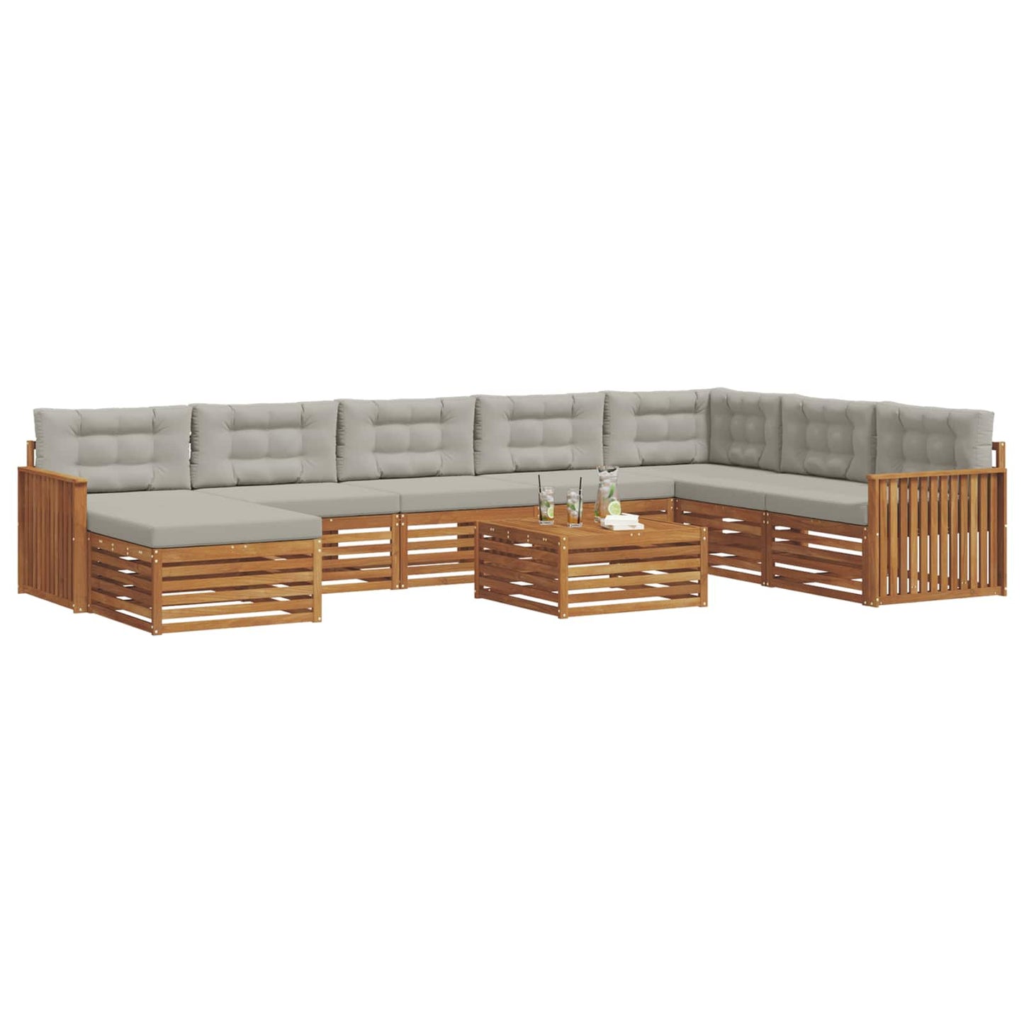 Set divani con cuscino 9 pcs Grigio Naturale e Chiaro