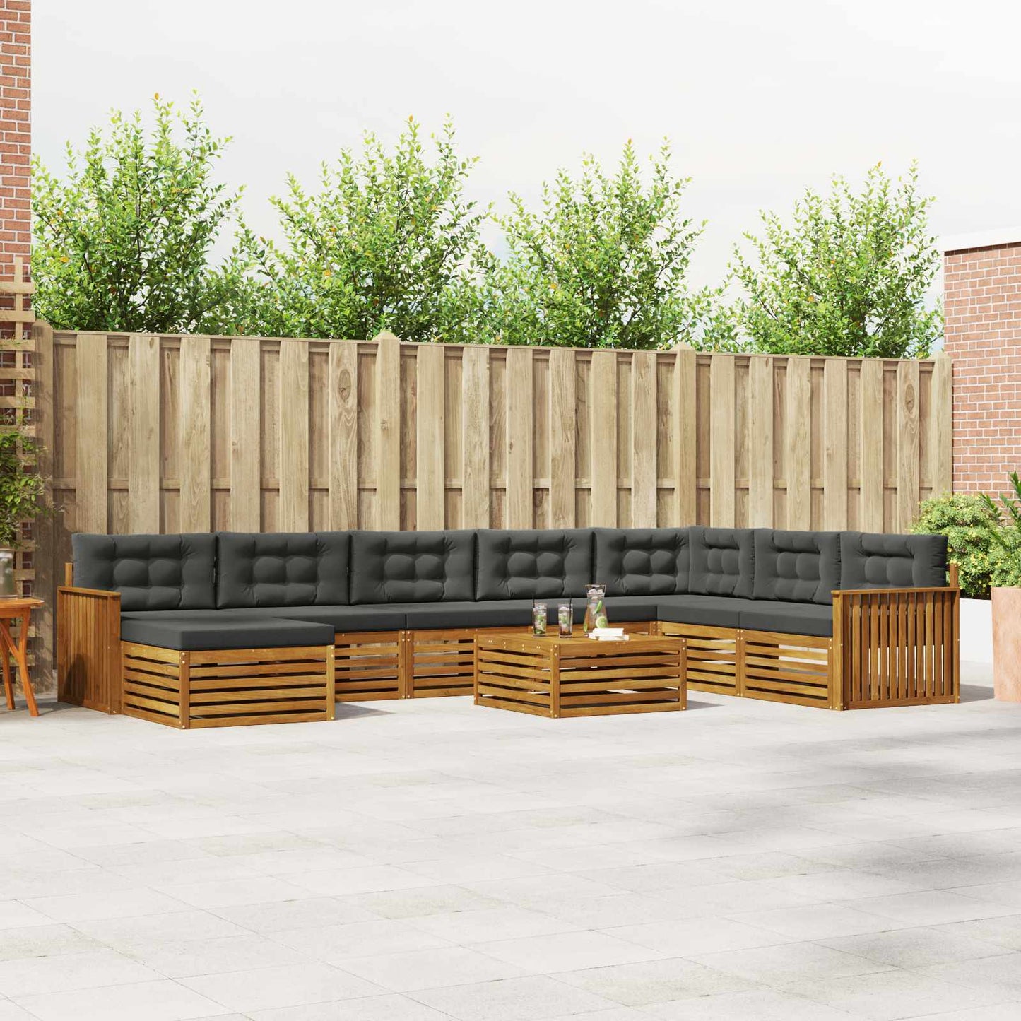Set divani 9 pcs Naturale e Antracite Legno di Acacia Massello