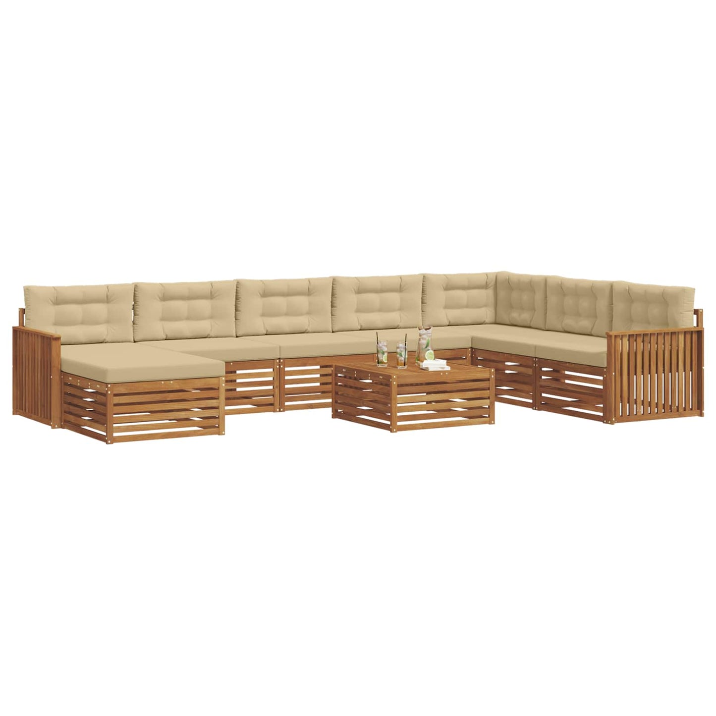 Set divani 9 pcs Naturale e Beige Legno di Acacia Massello