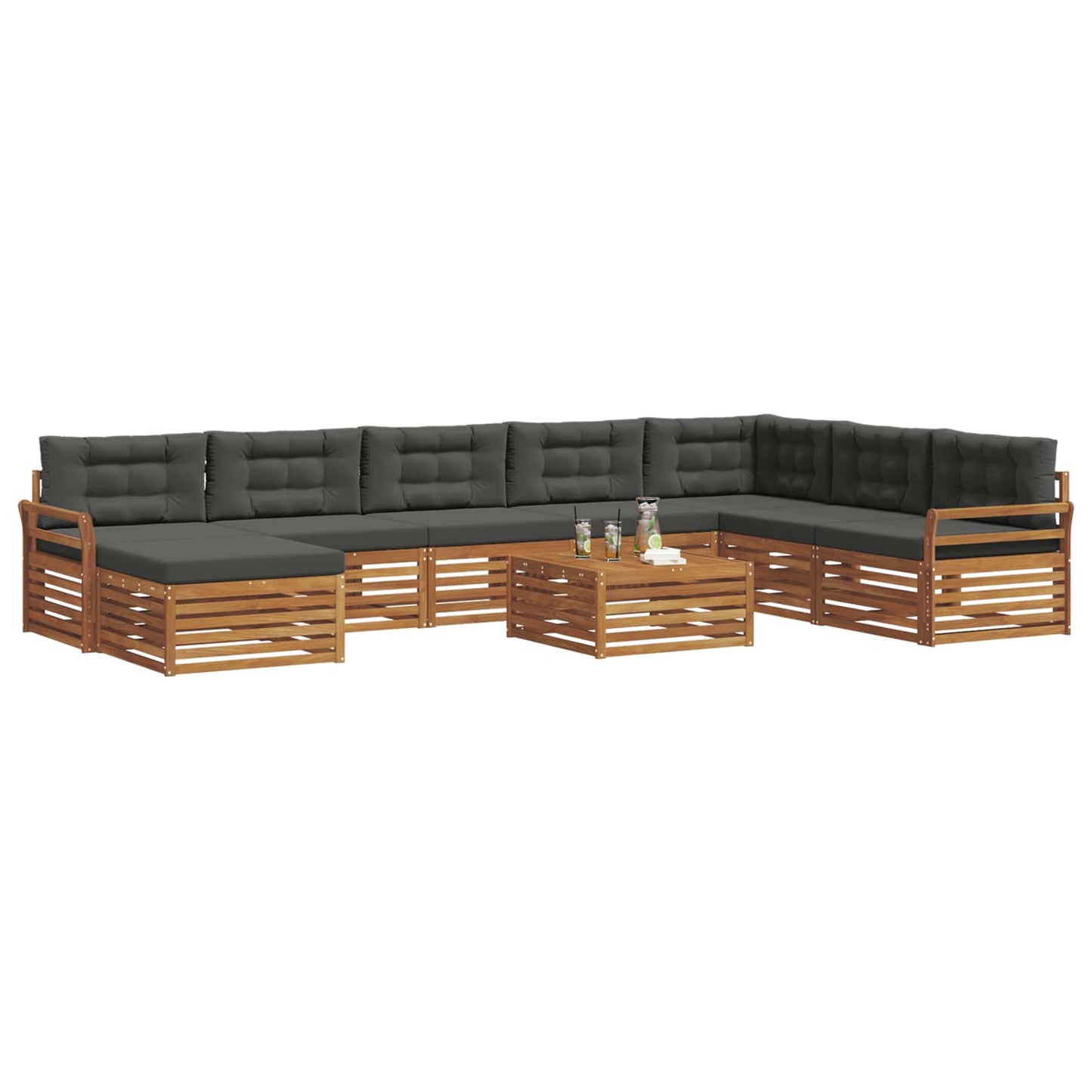 Set divani 9 pcs Naturale e Antracite Legno di Acacia Massello