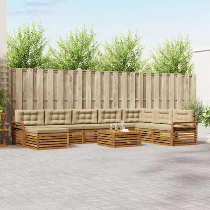 Set divani 9 pcs Naturale e Beige Legno di Acacia Massello