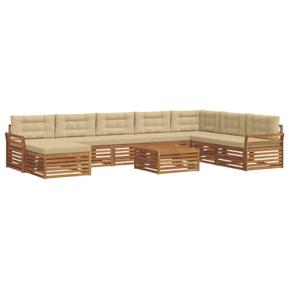 Set divani 9 pcs Naturale e Beige Legno di Acacia Massello