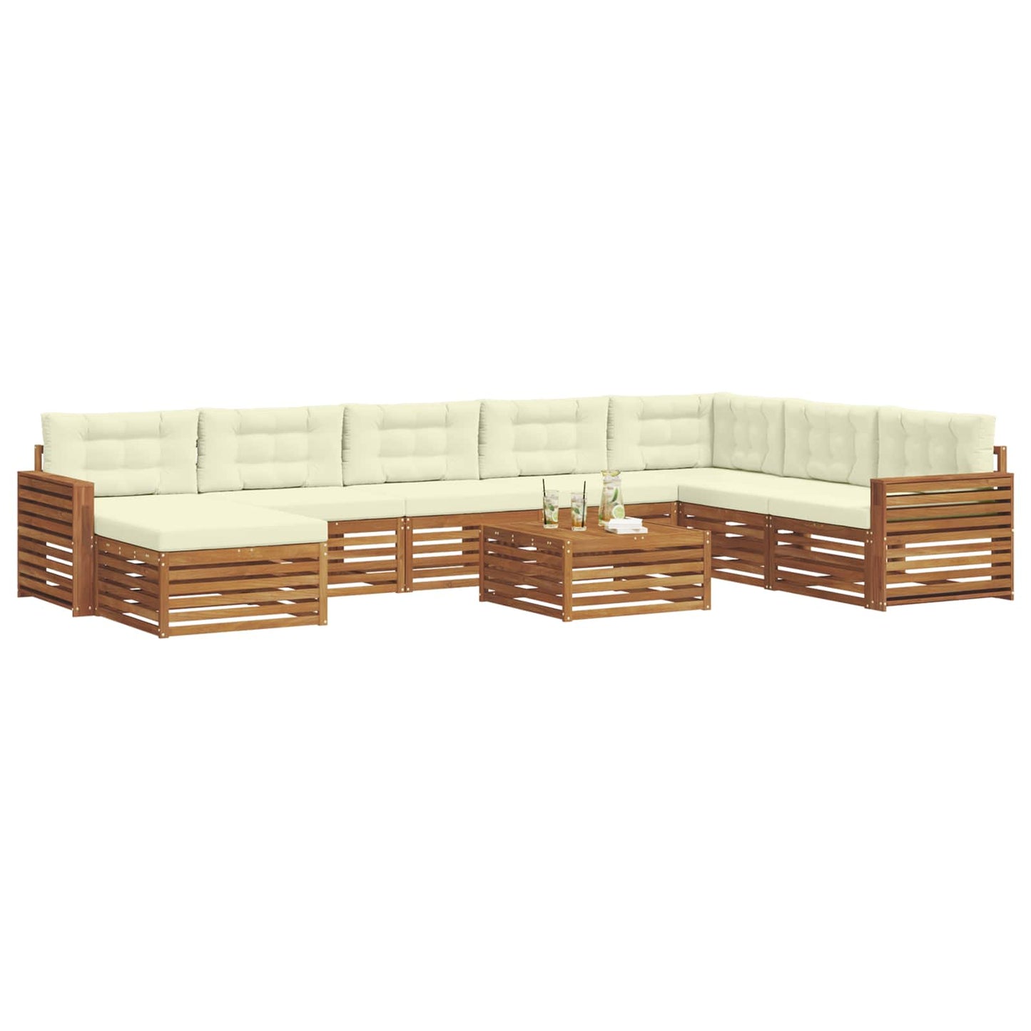 Set divani 9 pcs Naturale e Crema Legno di Acacia Massello