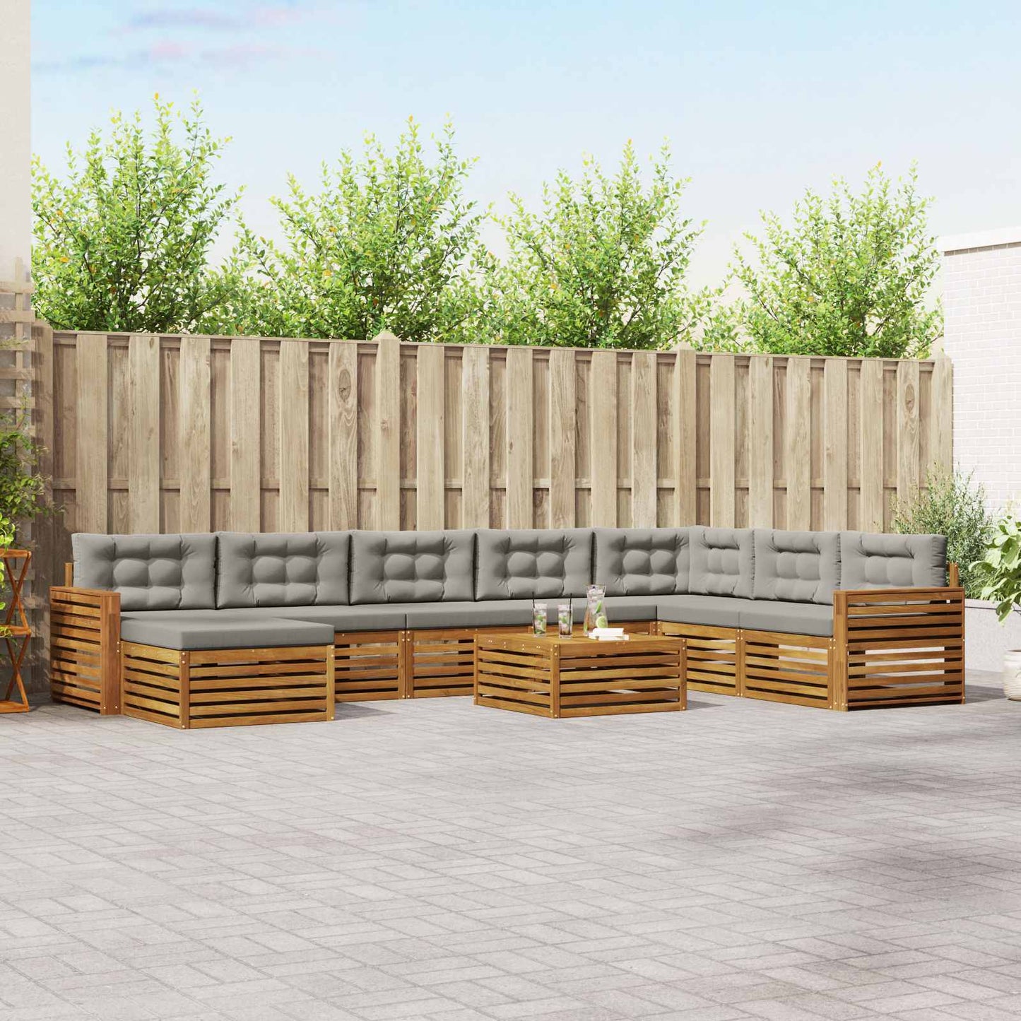 Set divani con cuscino 9 pcs Grigio Naturale e Chiaro