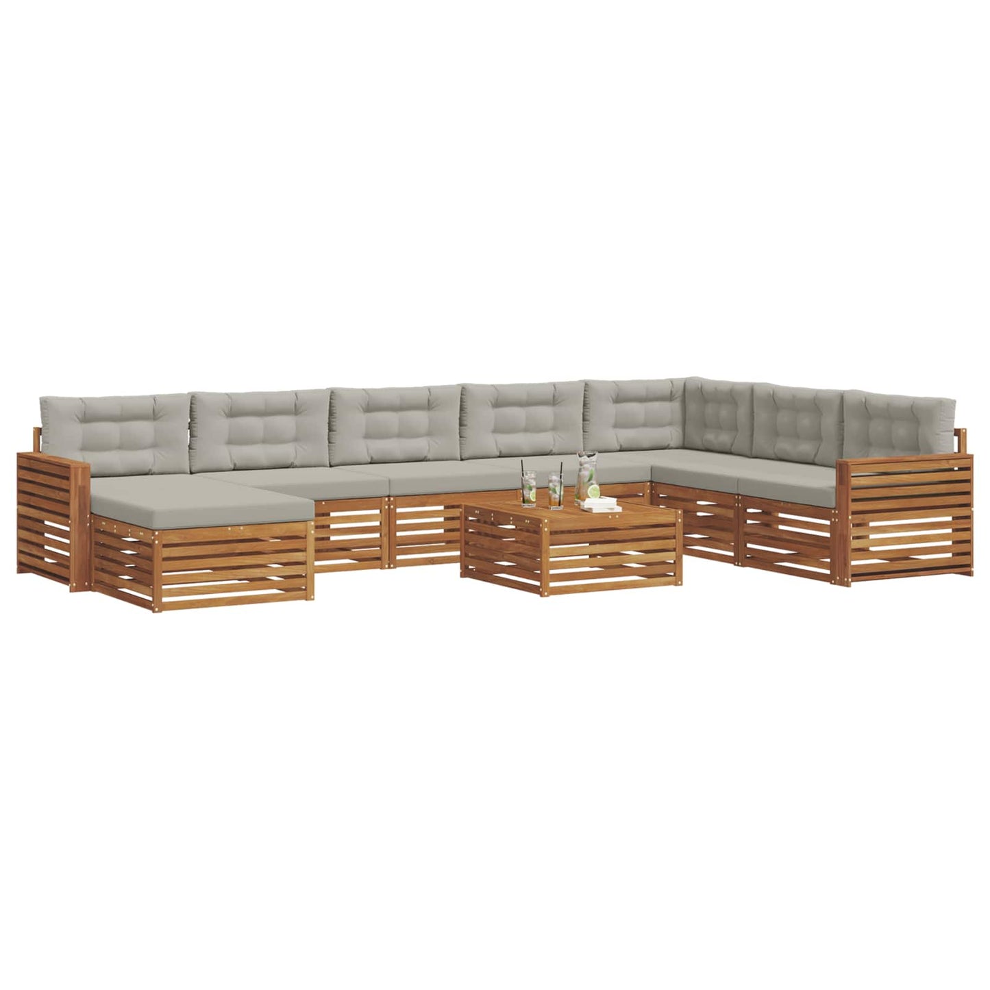 Set divani con cuscino 9 pcs Grigio Naturale e Chiaro