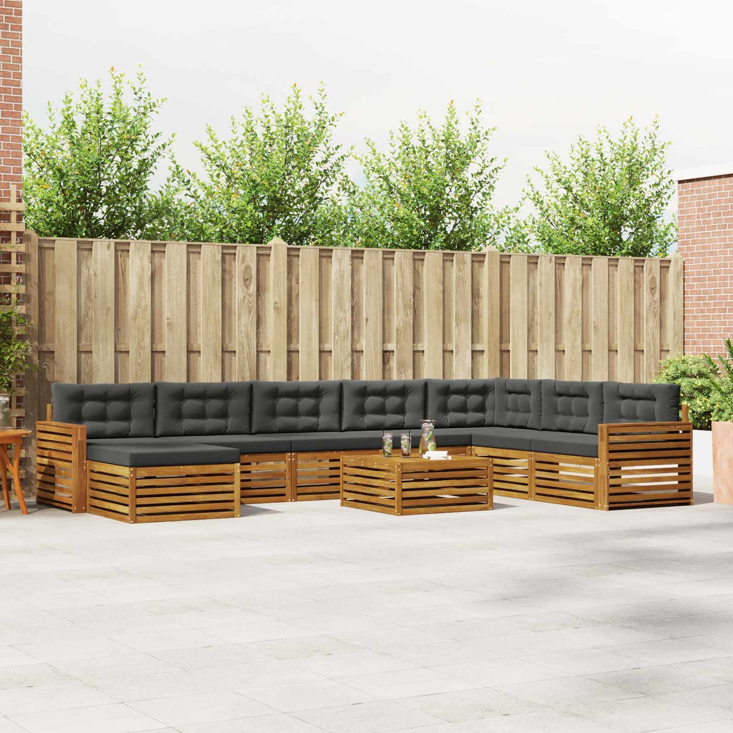 Set divani 9 pcs Naturale e Antracite Legno di Acacia Massello