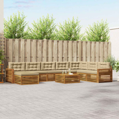 Set divani 9 pcs Naturale e Beige Legno di Acacia Massello