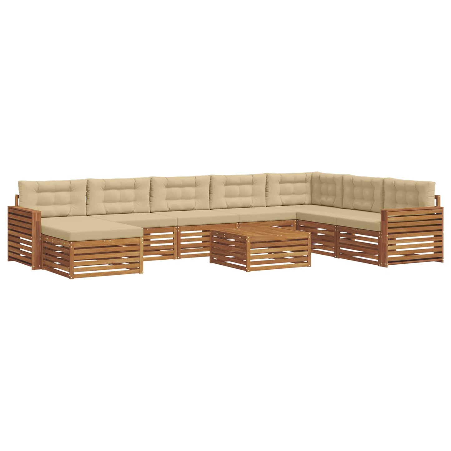 Set divani 9 pcs Naturale e Beige Legno di Acacia Massello