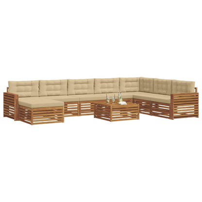 Set divani 9 pcs Naturale e Beige Legno di Acacia Massello