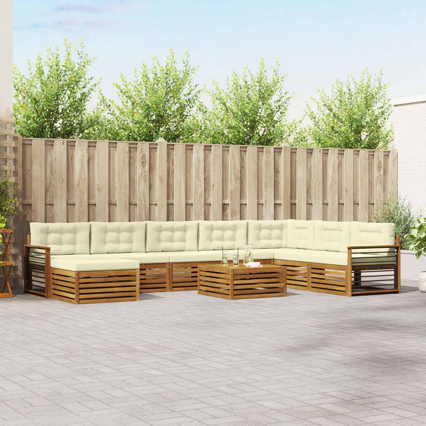 Set divani 9 pcs Naturale e Crema Legno di Acacia Massello
