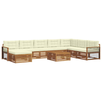 Set divani 9 pcs Naturale e Crema Legno di Acacia Massello