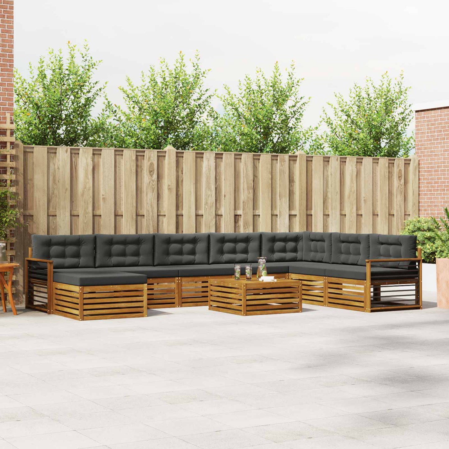 Set divani 9 pcs Naturale e Antracite Legno di Acacia Massello