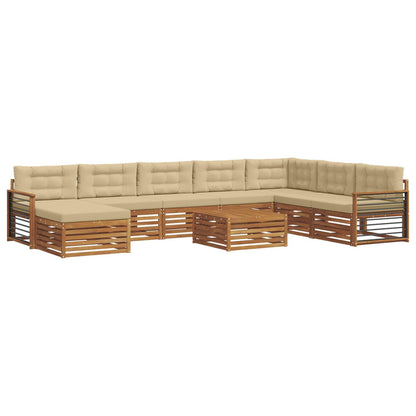 Set divani 9 pcs Naturale e Beige Legno di Acacia Massello