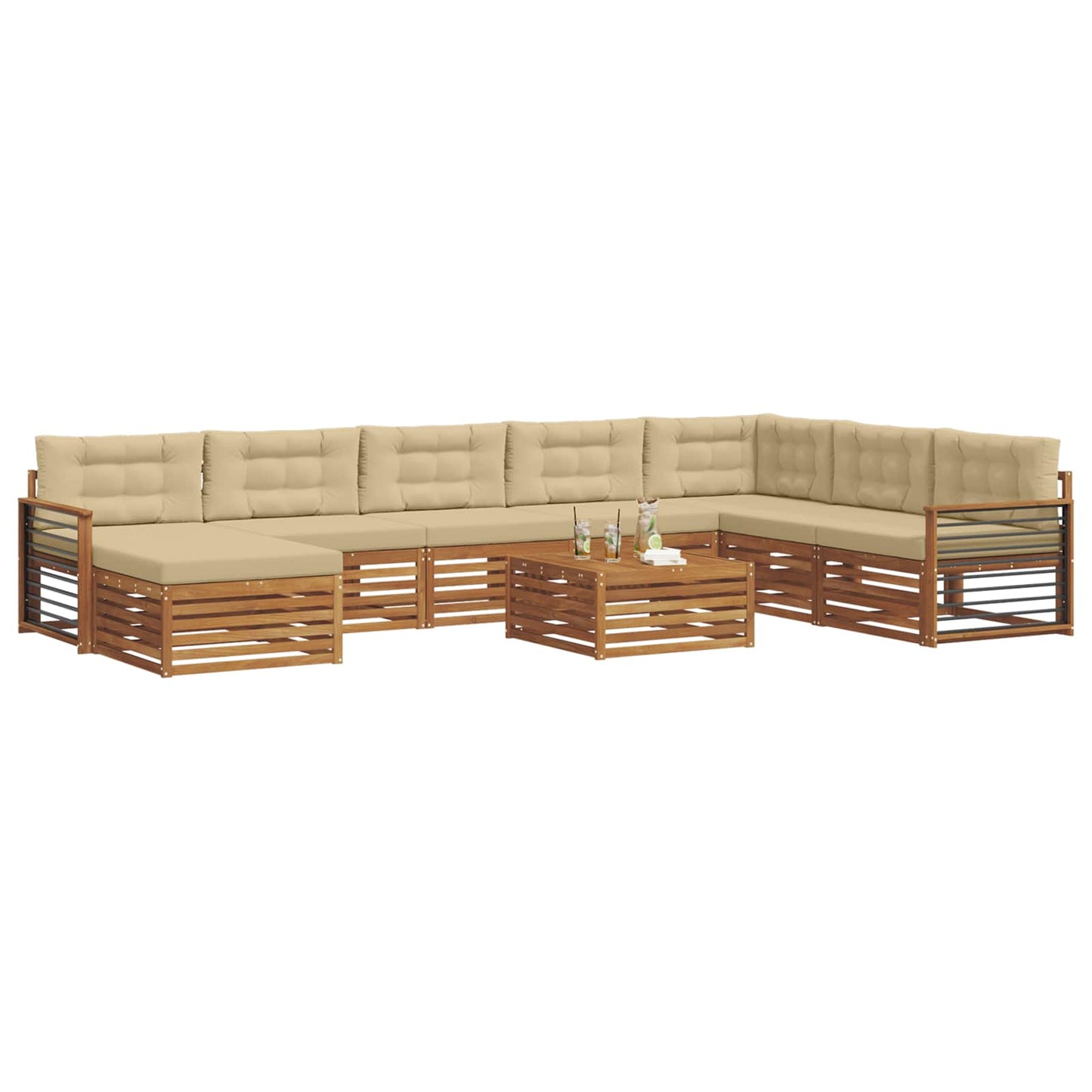 Set divani 9 pcs Naturale e Beige Legno di Acacia Massello