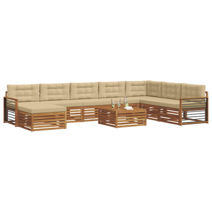 Set divani 9 pcs Naturale e Beige Legno di Acacia Massello