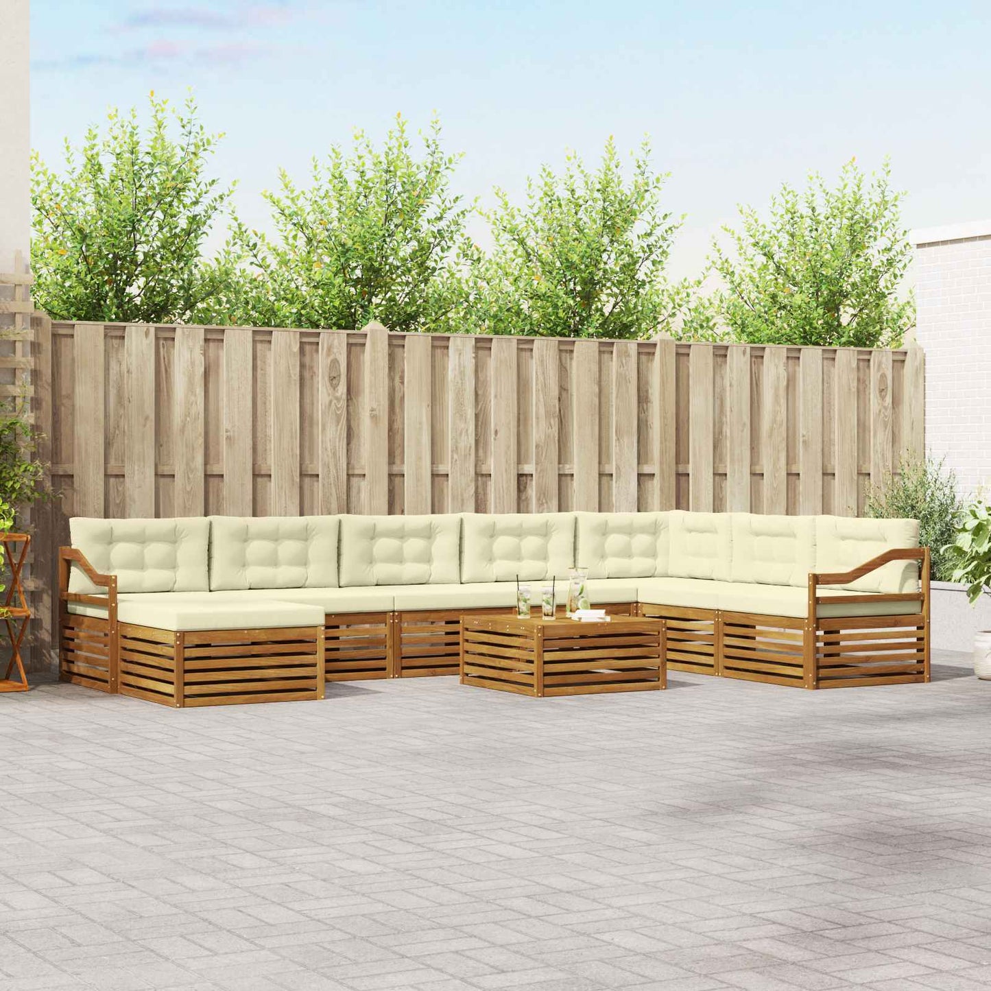 Set divani 9 pcs Naturale e Crema Legno di Acacia Massello