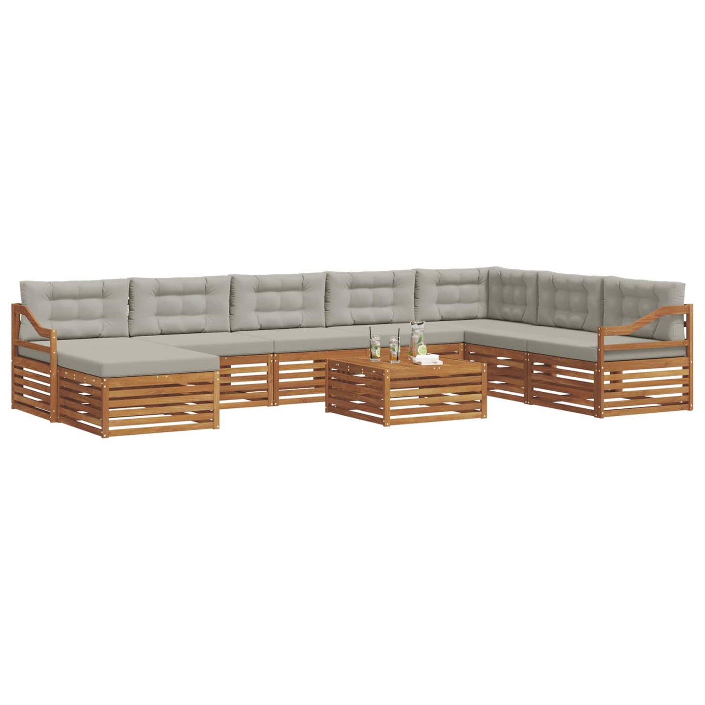 Set divani con cuscino 9 pcs Grigio Naturale e Chiaro