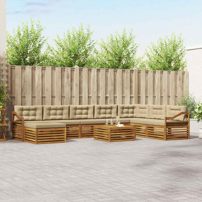 Set divani 9 pcs Naturale e Beige Legno di Acacia Massello