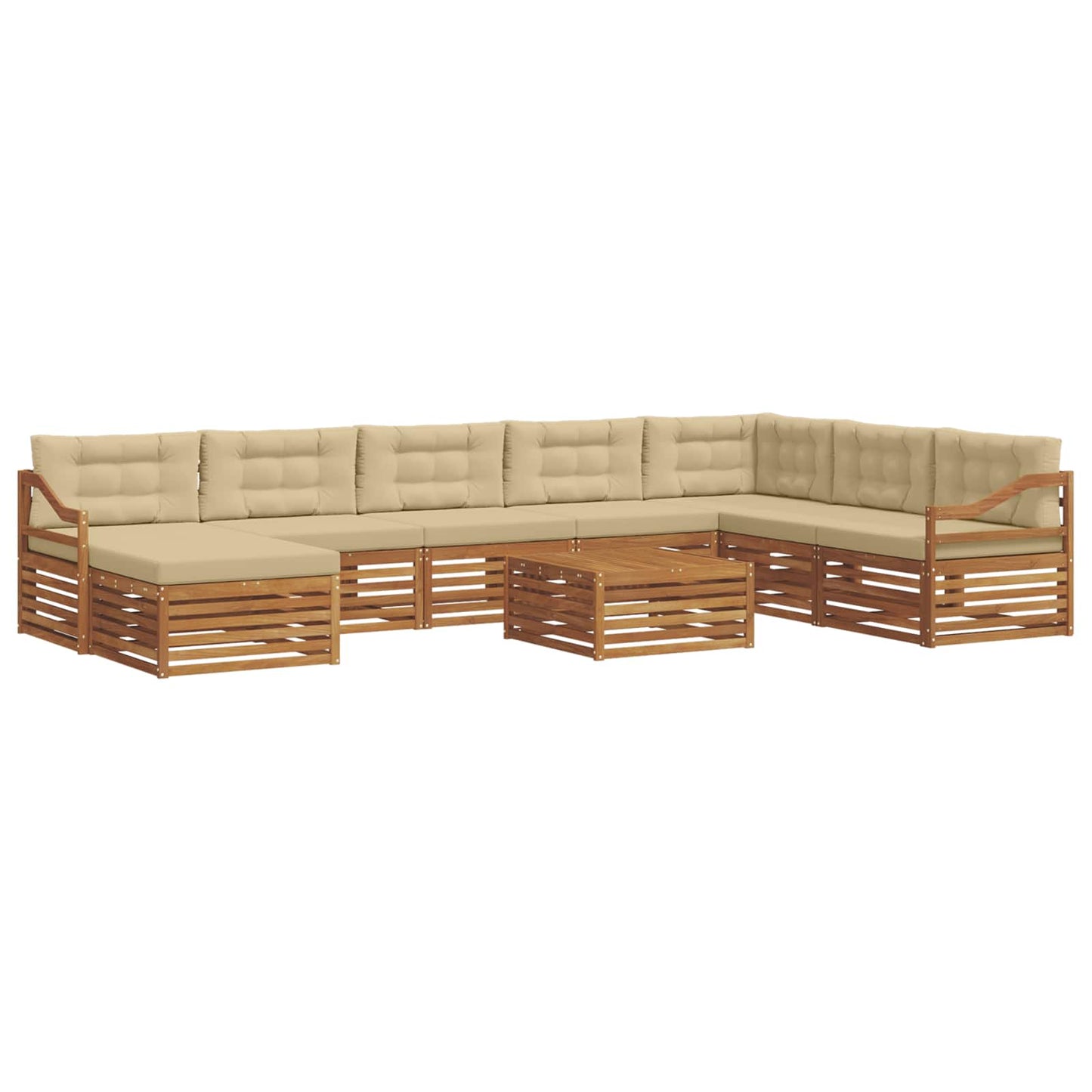 Set divani 9 pcs Naturale e Beige Legno di Acacia Massello