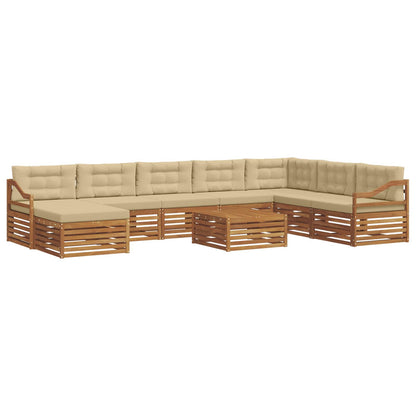 Set divani 9 pcs Naturale e Beige Legno di Acacia Massello