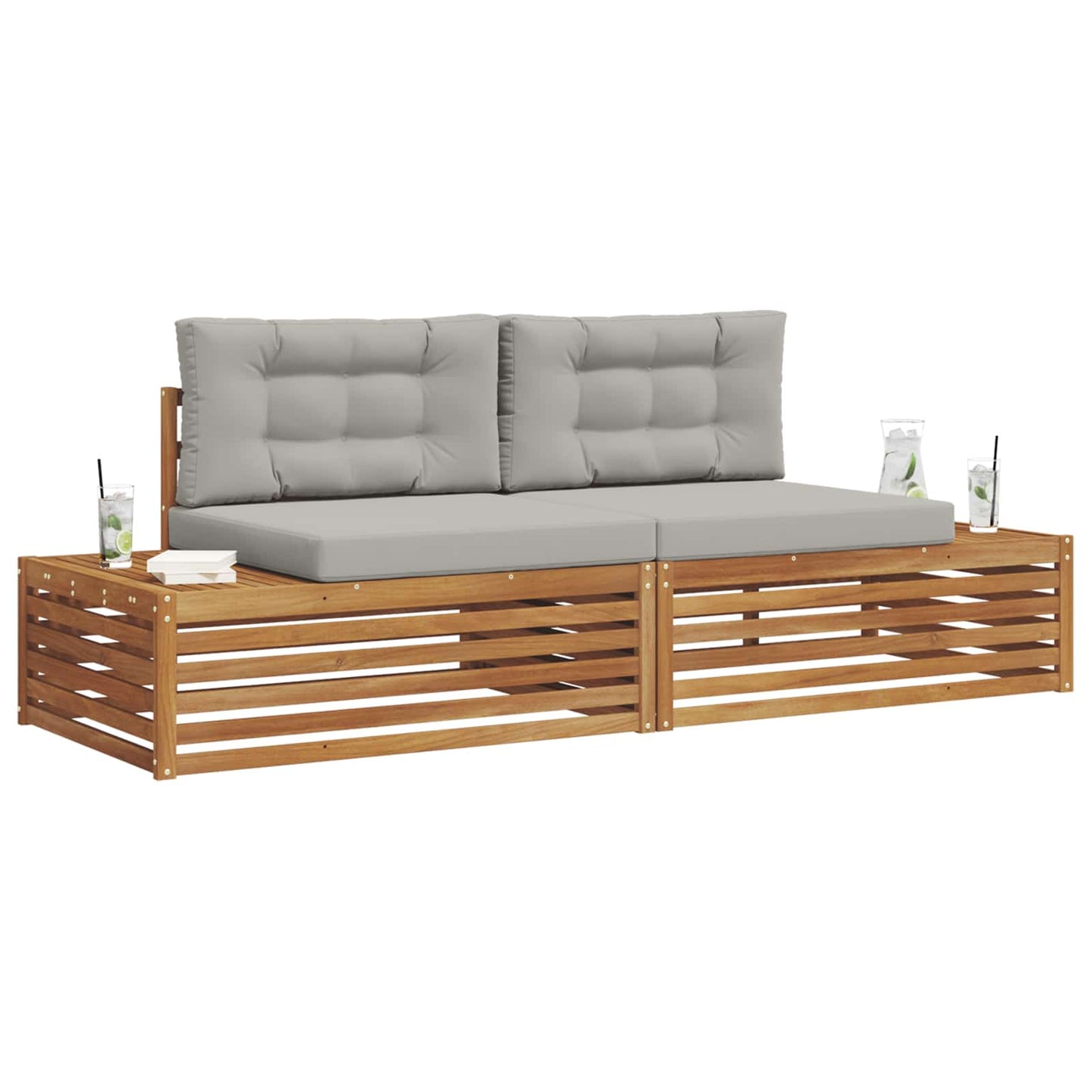 Set di divani da esterno 2 Pezzo Grigio Naturale e Chiaro
