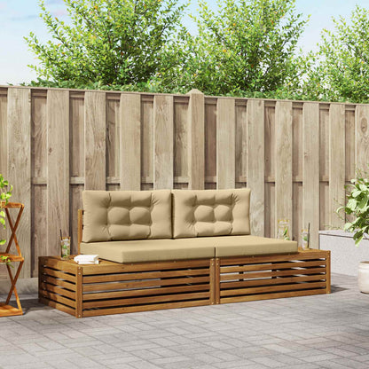 Set di divani da esterno con cuscino 2 Pezzo Naturale e Beige