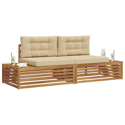 Set di divani da esterno con cuscino 2 Pezzo Naturale e Beige