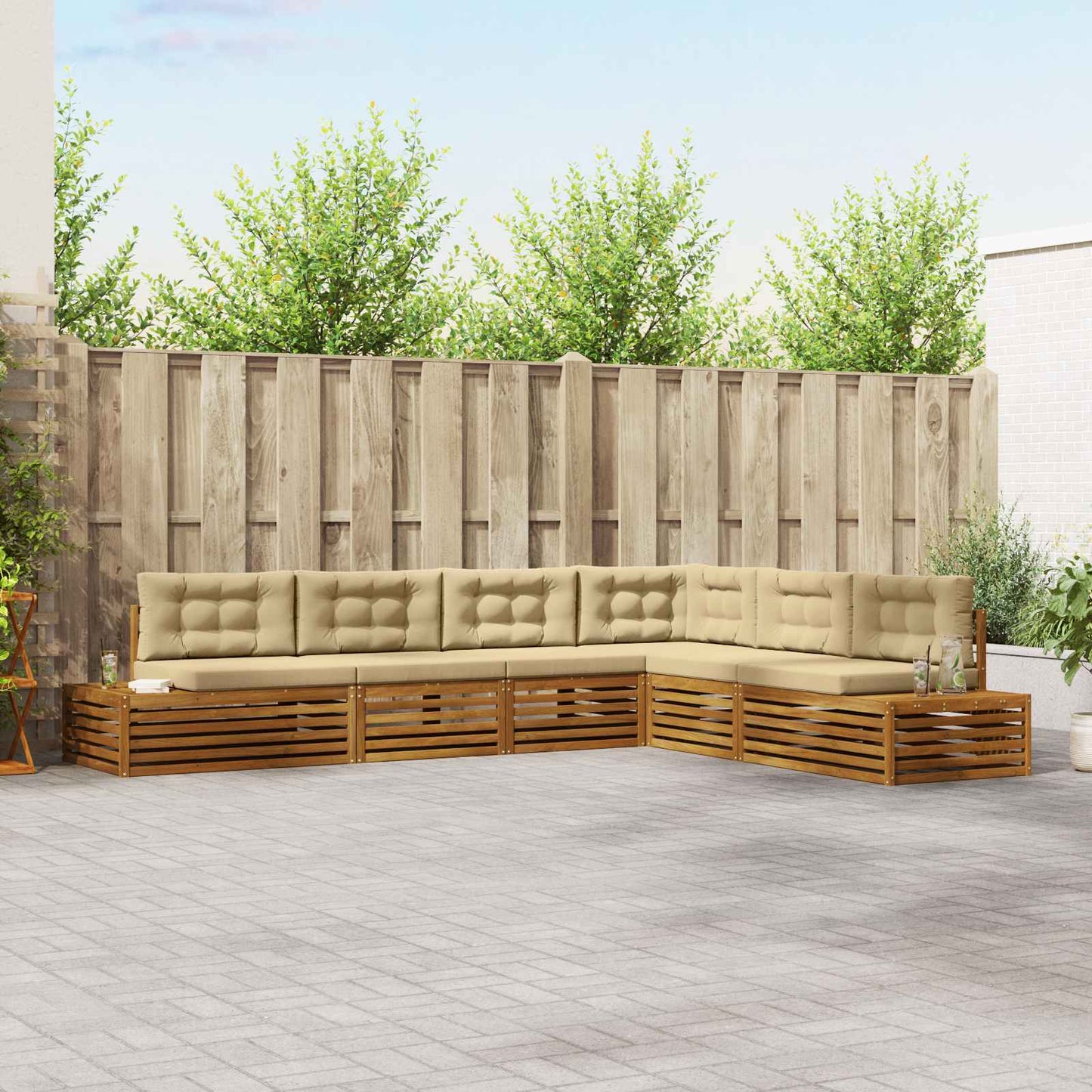 Set di divani da esterno con cuscino 6 Pezzo Naturale e Beige