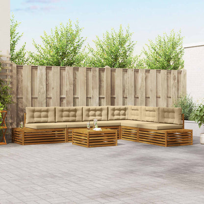 Set di divani da esterno con cuscino 7 Pezzo Naturale e Beige