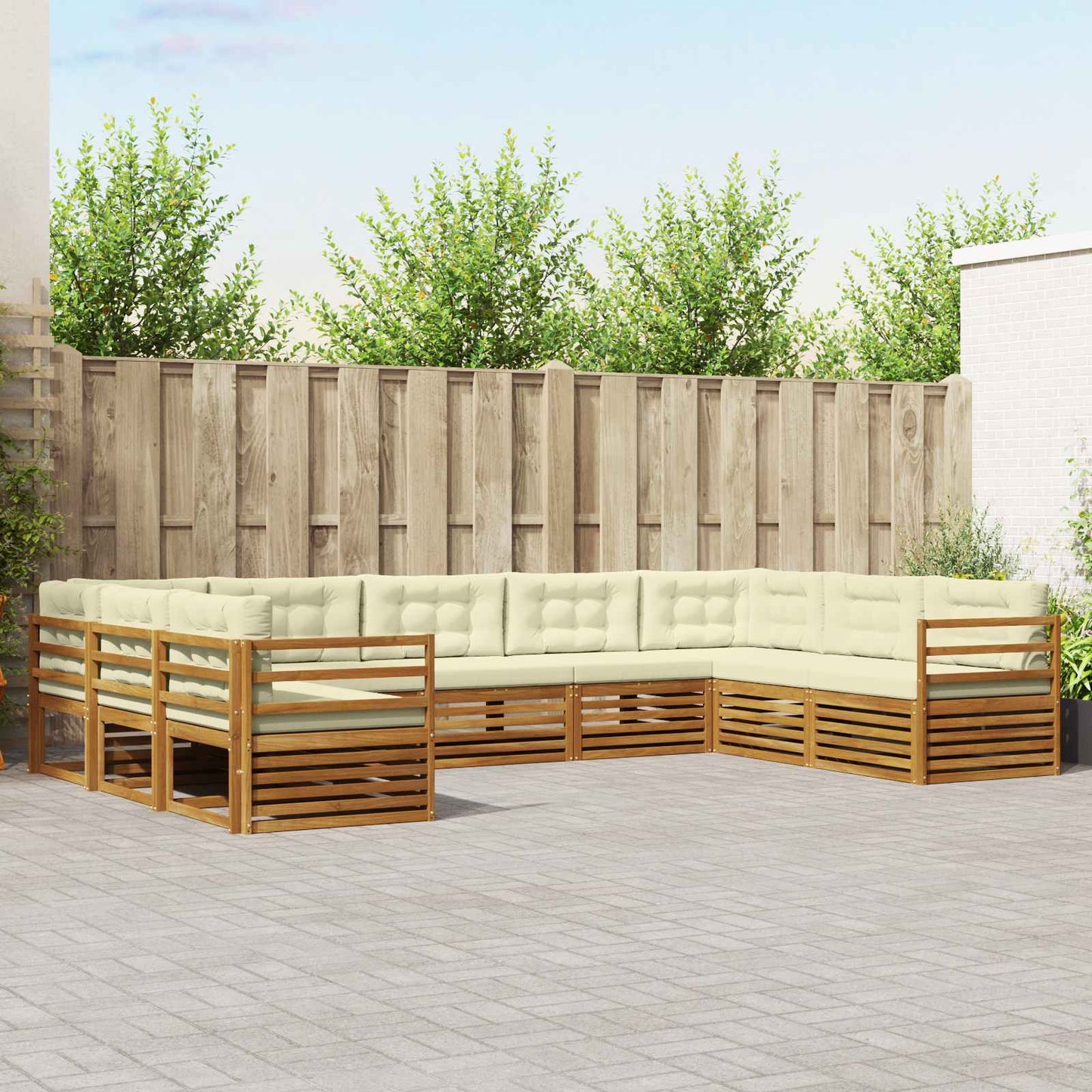 Set divani 9 pcs Naturale e Crema Legno di Acacia Massello
