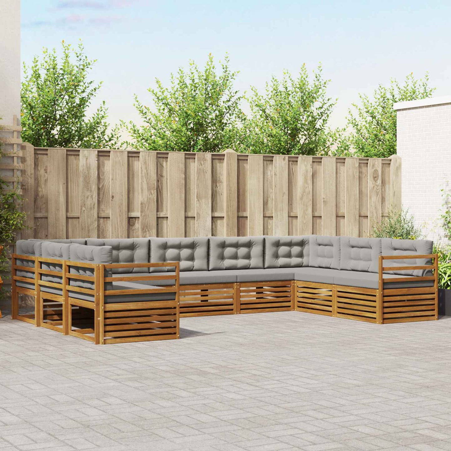 Set divani con cuscino 9 pcs Grigio Naturale e Chiaro