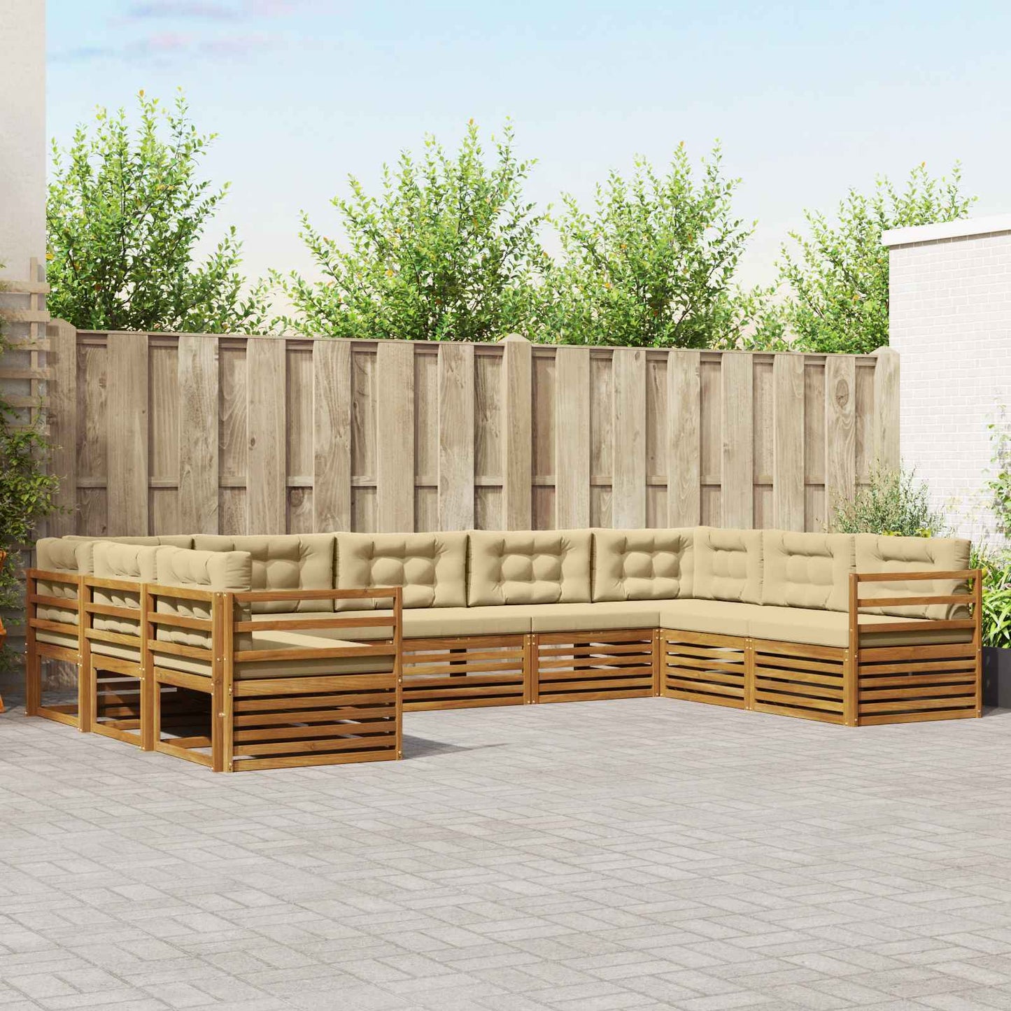 Set divani 9 pcs Naturale e Beige Legno di Acacia Massello