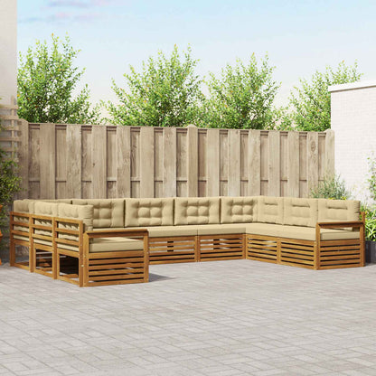 Set divani 9 pcs Naturale e Beige Legno di Acacia Massello