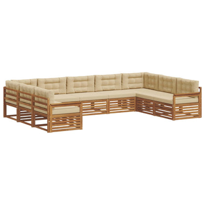 Set divani 9 pcs Naturale e Beige Legno di Acacia Massello