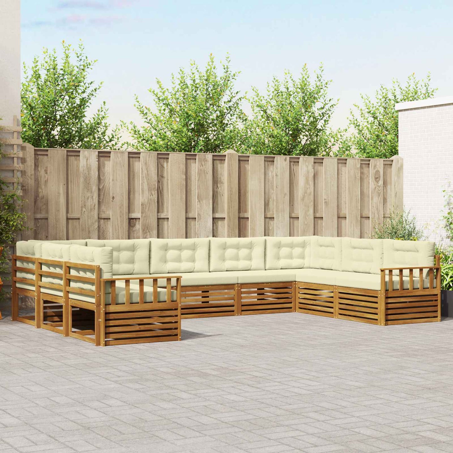 Set divani 9 pcs Naturale e Crema Legno di Acacia Massello