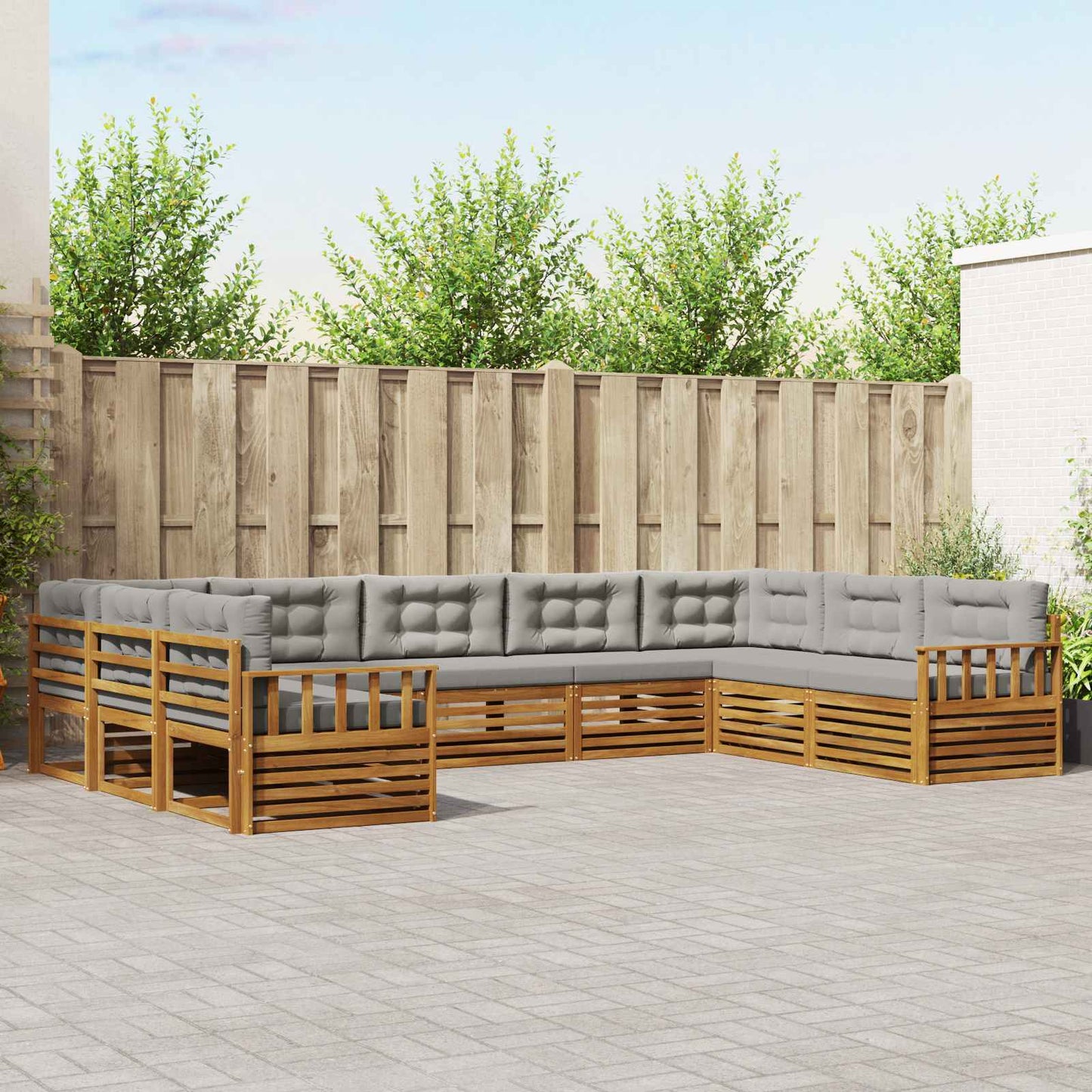 Set divani con cuscino 9 pcs Grigio Naturale e Chiaro