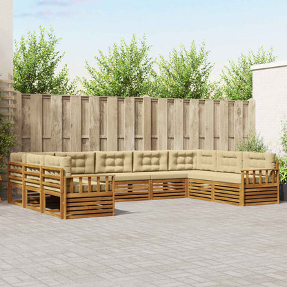 Set divani 9 pcs Naturale e Beige Legno di Acacia Massello