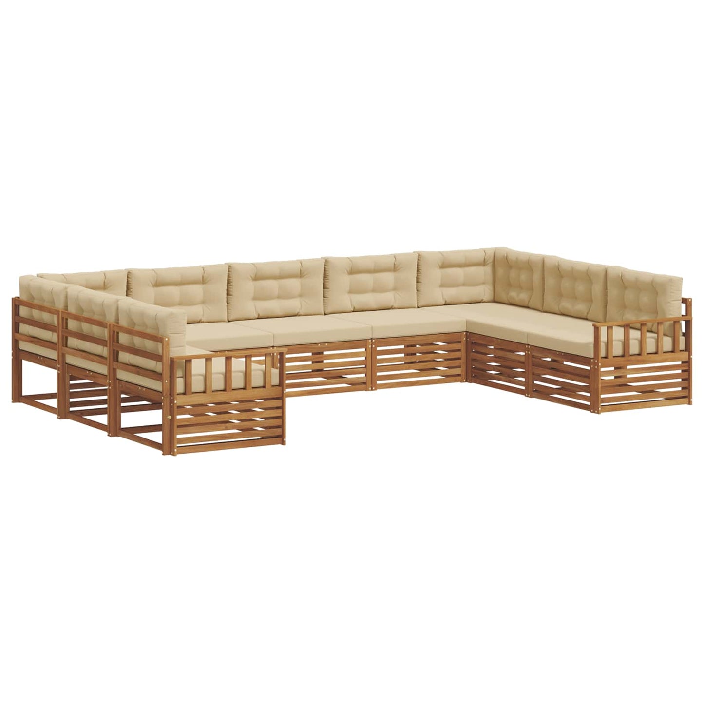 Set divani 9 pcs Naturale e Beige Legno di Acacia Massello