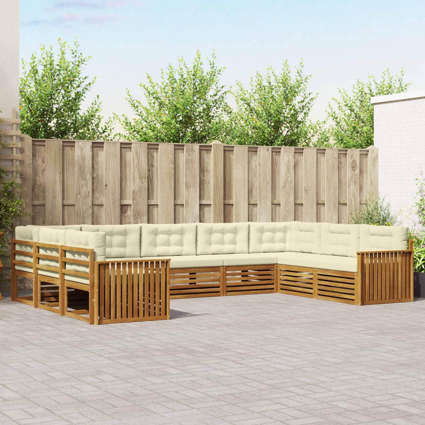 Set divani 9 pcs Naturale e Crema Legno di Acacia Massello
