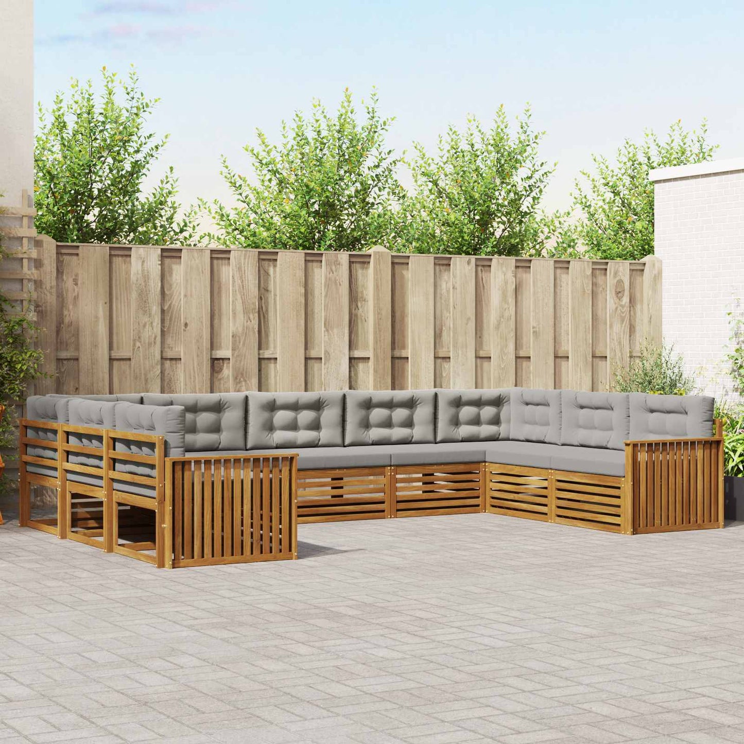 Set divani con cuscino 9 pcs Grigio Naturale e Chiaro